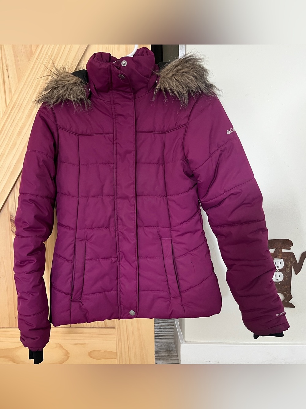 Columbia Women's Plum Quilted Hooded Puffer Jacket with Faux Fur Trim